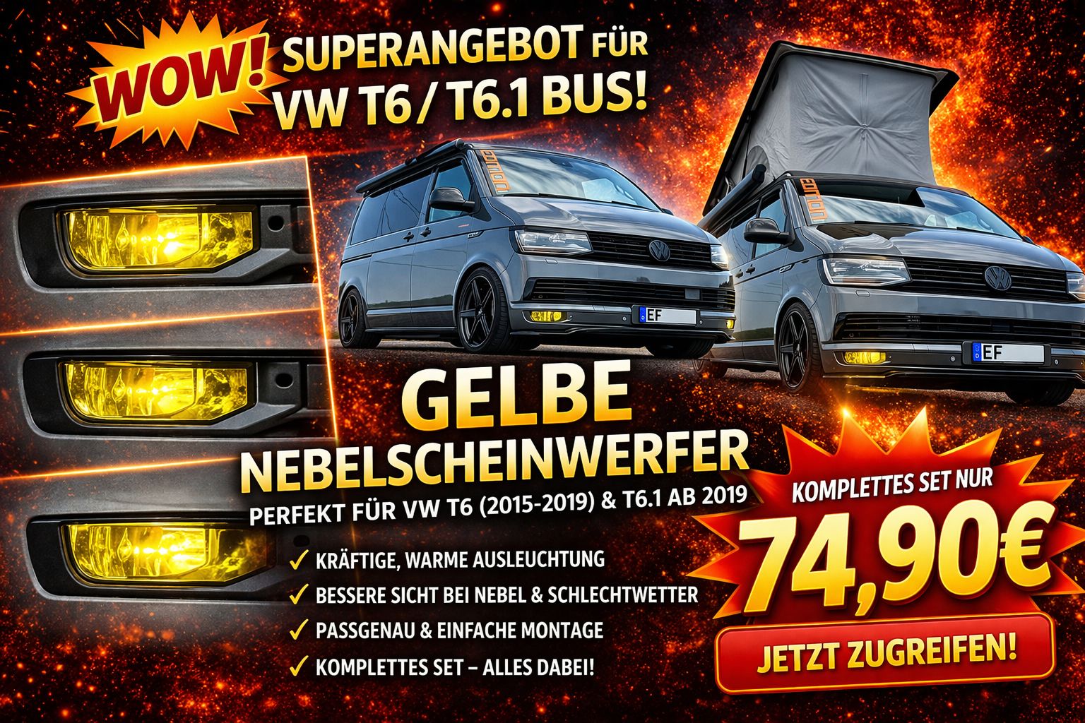 Nebelscheinwerfer passend für VW T6 15-19 gelb Nebelscheinwerfer passend für VW T6 15-19 gelb