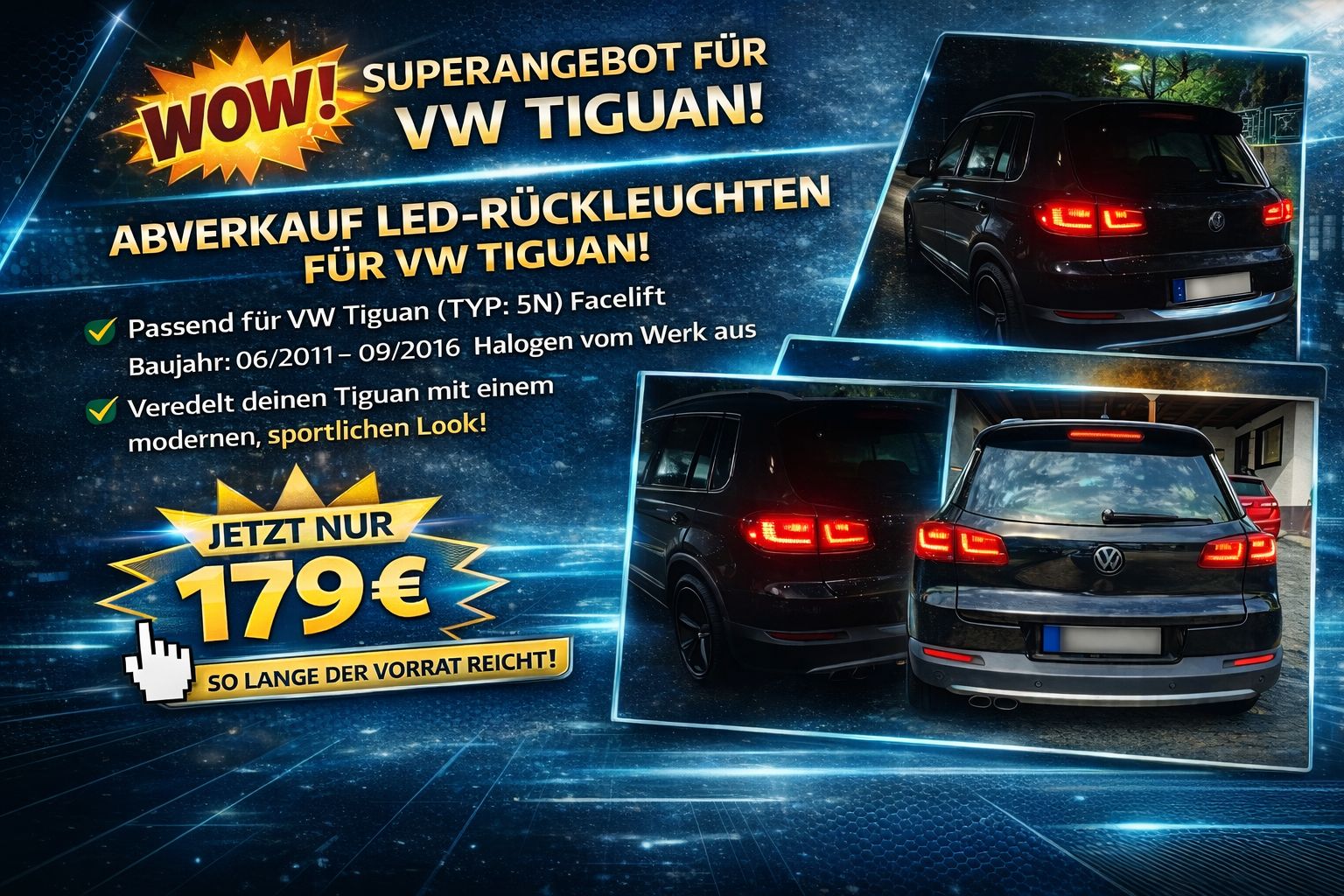 Angebot Design Rückleuchten passend für VW Tiguan 5N Facelift 11-15 rot/rauch Angebot Design Rückleuchten passend für VW Tiguan 5N Facelift 11-15 rot/rauch