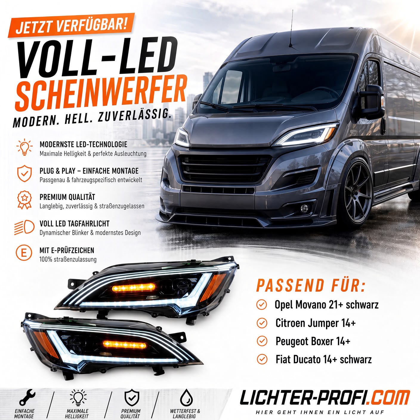 Voll-LED Scheinwerfer FIAT Ducato, Peugeot Boxer, Citroen Jumper, Opel Movano Voll-LED Scheinwerfer FIAT Ducato, Peugeot Boxer, Citroen Jumper, Opel Movano