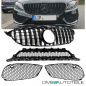 Preview: Kühlergrill + Gitter Waben Schwarz Glanz passend für Mercedes C Klasse W205 S205 14-18 mit AMG Line auf Set Panamericana GT
