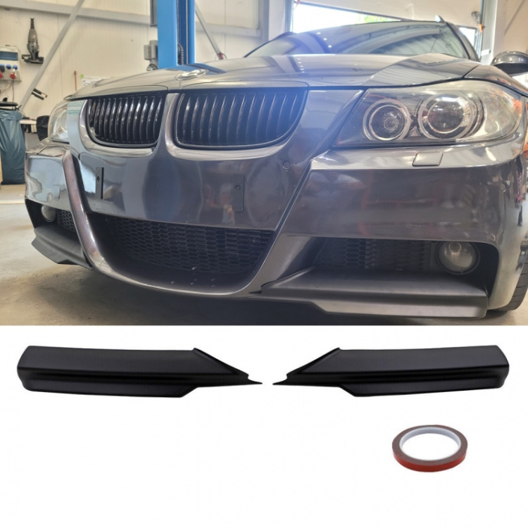 Vorfacelift Satz Flaps Spoiler Splitter Lippe schwarz Matt passend für BMW 3er E90 E91 Bj 05-08 mit M-Paket