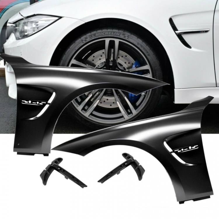 2x Sport Kotflügel Set +Halter Hochglanz Schwarz passend für BMW 3er F30 F31 bj.11-18