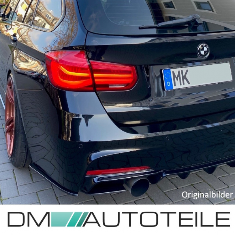 Set ABS Spoiler Flaps Stoßstange hinten Leisten Performance Schwarz Glanz + ABE passt für BMW 3er F30 F31 M-Paket