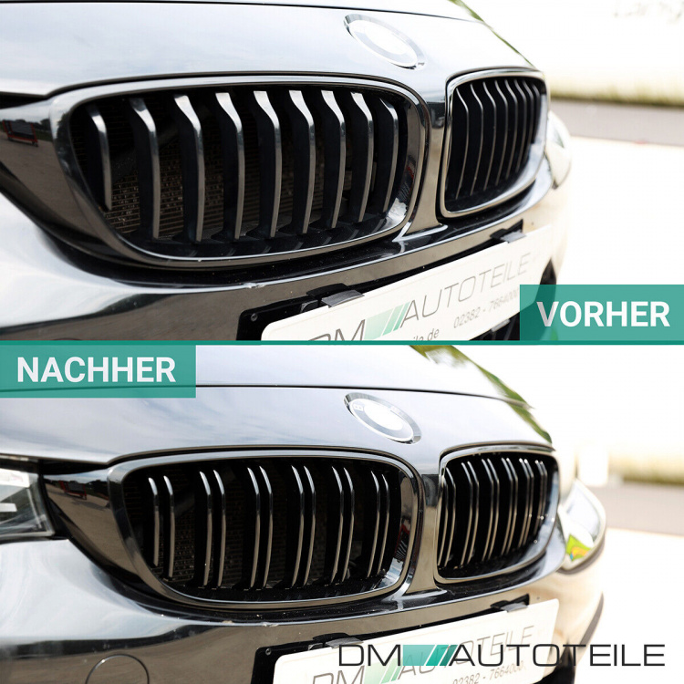 2x Kühlergrill Schwarz Glanz Doppelsteg +Emblemhalter passend für BMW 4er F32 F33 F36 auch M4 + M alle Modelle
