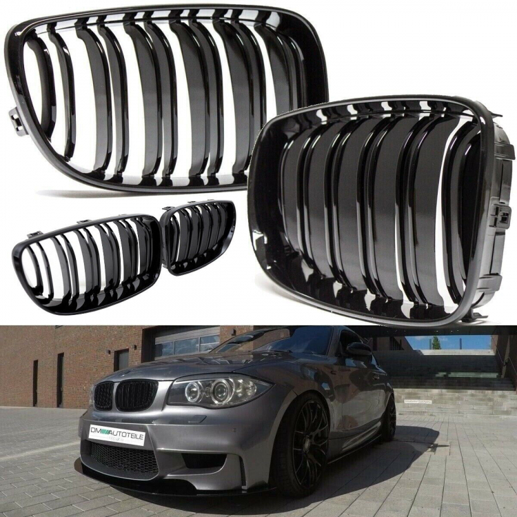 SATZ Kühlergrill Doppelsteg Schwarz Glanz passend für BMW 1er E81 E82 E87 E88