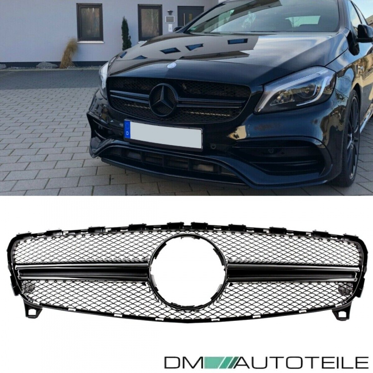 Sport Kühlergrill Schwarz glanz passt für Mercedes A-Klasse W176 Mopf ab 15-19 nicht A45 AMG