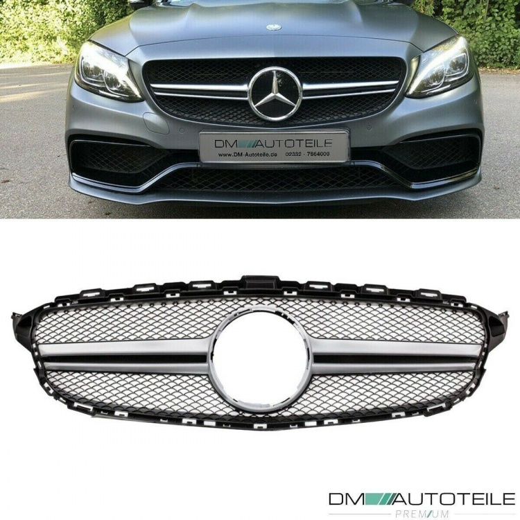 Wabendesign Kühlergrill Silber passt für Mercedes W205 C-Klasse nicht C63 AMG bj 14-18 ohne Kamera