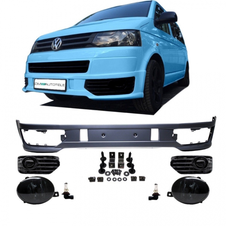 Spoiler Stoßstange vorne + Gitter Schwarz + Nebel passt für VW T5 Facelift 09-15