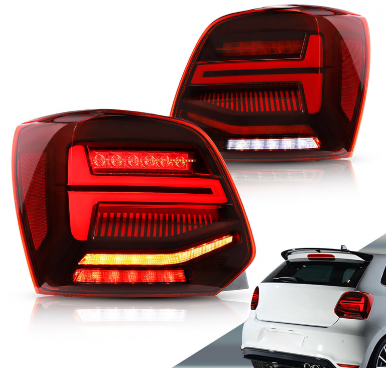 Voll LED Lightbar Design Rückleuchten für VW Polo 6R / 6C 09-14 rot/klar dynamisch