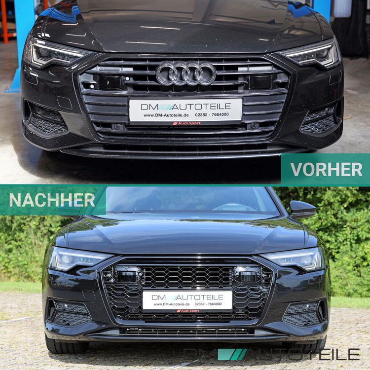 Wabengrill Kühlergrill Schwarz glanz komplett Gitter passt für Audi A6 F2 C8 ab 2019 nicht RS6