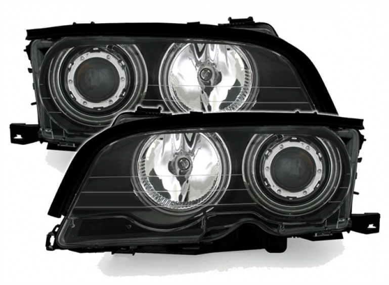 CCFL Angel Eyes Scheinwerfer für BMW 3er E46 Coupe / Cabrio 98-01 schwarz Set