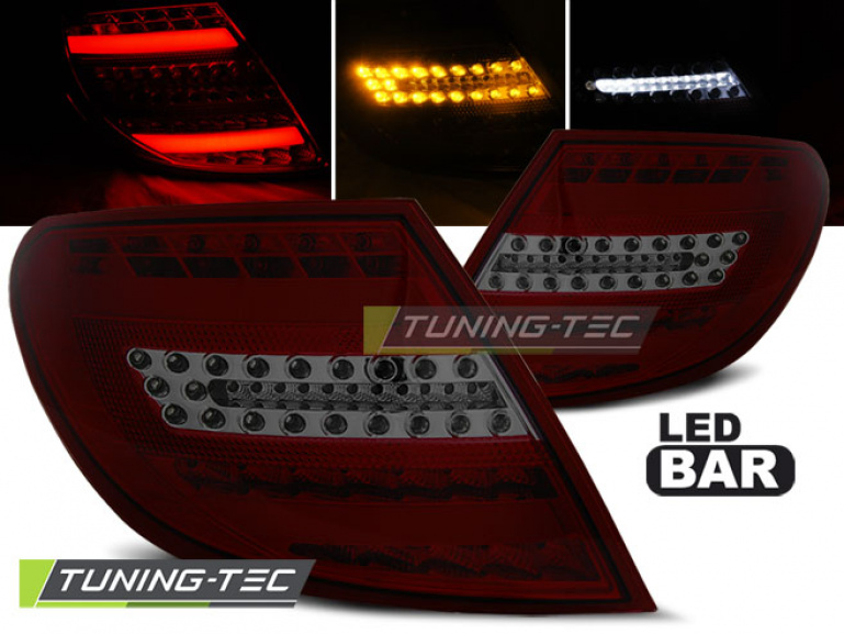 Voll LED Lightbar Design Rückleuchten für Mercedes Benz C-Klasse W204 Limousine 07-10 rot/rauch