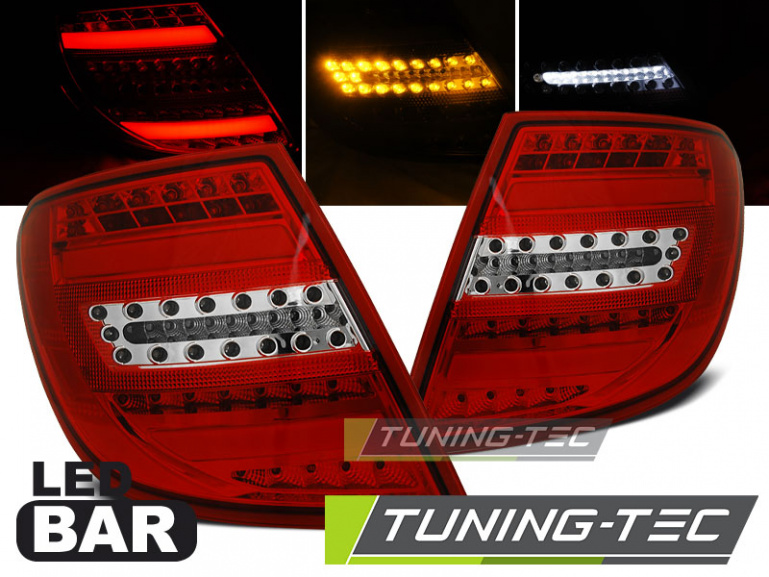 Voll LED Lightbar Design Rückleuchten für Mercedes Benz C-Klasse W204 T-Modell 07-10 rot/klar