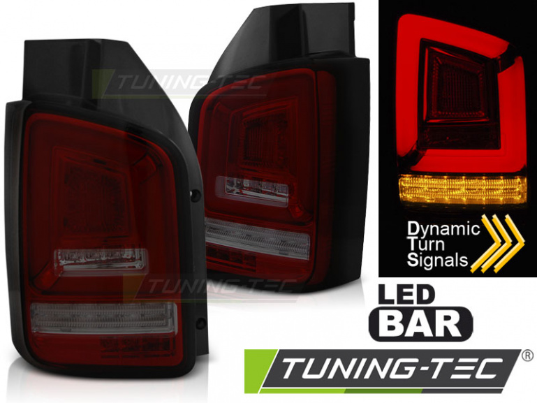 Voll LED Lightbar Design Rückleuchten für VW T5 03-09 rot/rauch mit dynamischem Blinker (Heckklappe/Doppeltürer)