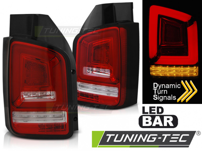 Voll LED Lightbar Design Rückleuchten für VW T5 GP 10-15 rot/klar mit dynamischem Blinker