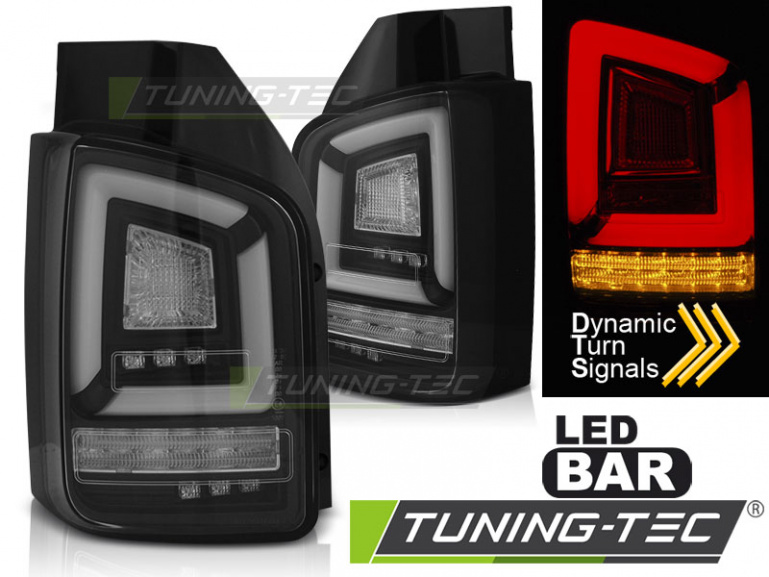 Voll LED Lightbar Design Rückleuchten für VW T5 GP 09-15 schwarz mit dynamischem Blinker (Flügeltürer/Heckklappe)