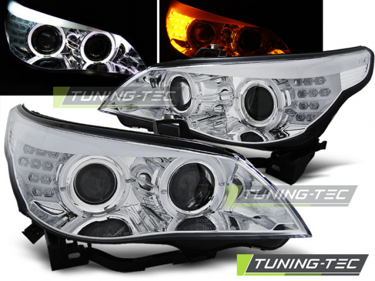 LED Angel Eyes Scheinwerfer für BMW 5er E60/E61 03-07 chrom mit LED Blinker