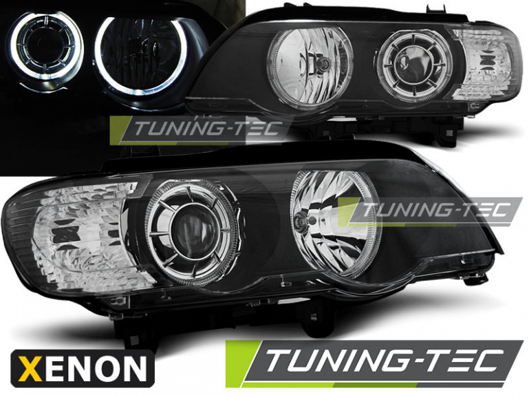 Xenon LED Angel Eyes Scheinwerfer für BMW X5 E53 99-03 schwarz