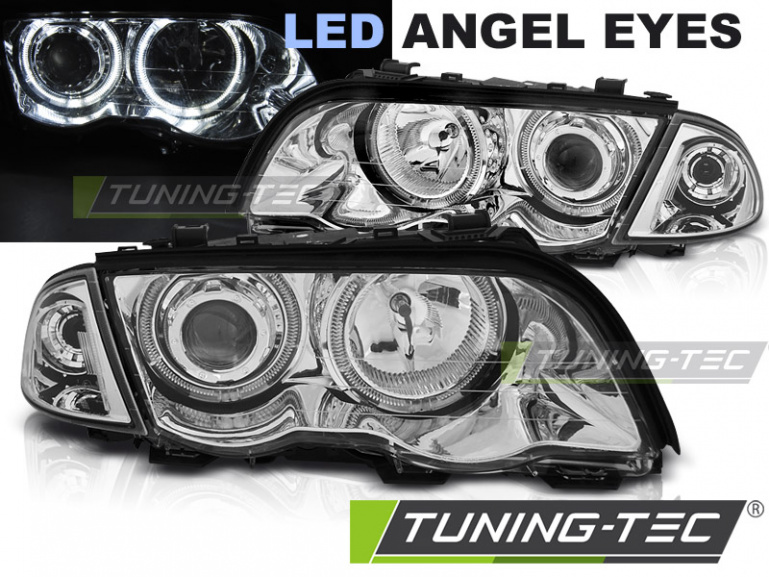 LED Angel Eyes Scheinwerfer für BMW 3er E46 98-01 chrom Set