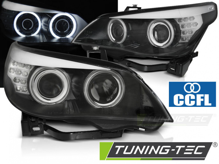 LED Angel Eyes Scheinwerfer für BMW 5er E60/E61 03-07 schwarz mit LED Blinker