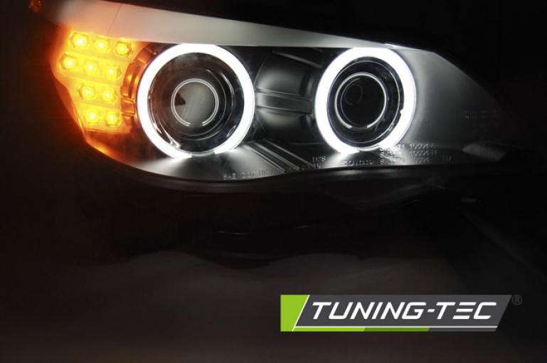 3D LED Angel Eyes Scheinwerfer für BMW 5er E60 / E61 03-07 chrom mit LED  Blinker