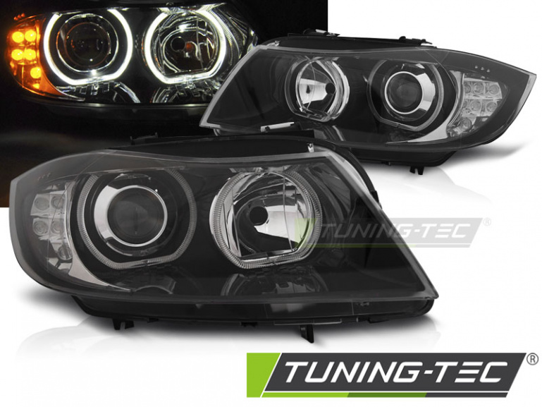 LED Angel Eyes Scheinwerfer für BMW 3er E90/E91 05-08 schwarz mit LED Blinker