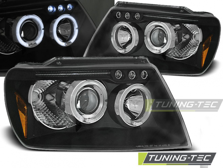 LED Angel Eyes Scheinwerfer für Jeep Grand Cherokee 99-05 schwarz