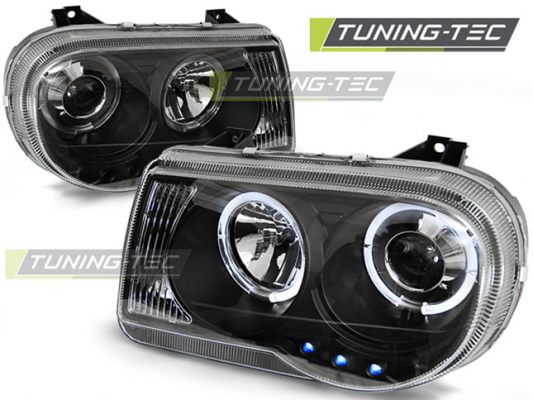 LED Angel Eyes Scheinwerfer für Chrysler 300C 05-10 schwarz