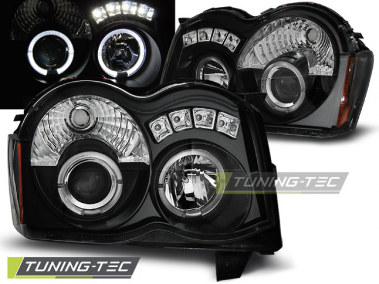 LED Angel Eyes Scheinwerfer für Jeep Grand Cherokee 08-10 schwarz