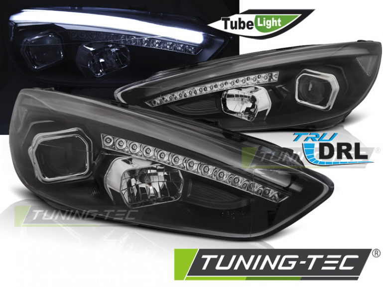 LED Tagfahrlicht Scheinwerfer für Ford Focus MK3 Facelift 14-18 schwarz mit LED Blinker