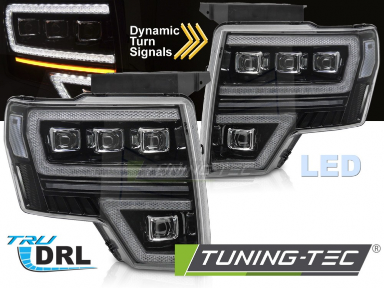 VOLL LED Tagfahrlicht Scheinwerfer Set für Ford F150 MK12 08-14 schwarz mit dyn. Blinker