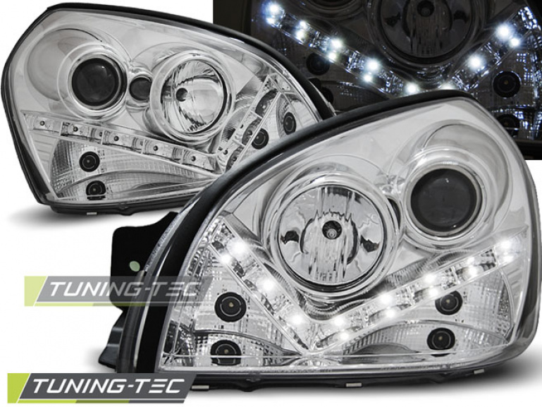 LED Tagfahrlicht Design Scheinwerfer für Hyundai Tucson 04-10 chrom