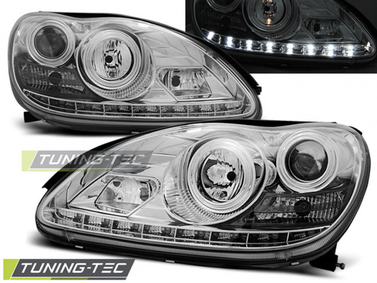 LED Tagfahrlicht Design Scheinwerfer für Mercedes Benz S-Klasse W220 98-05 chrom