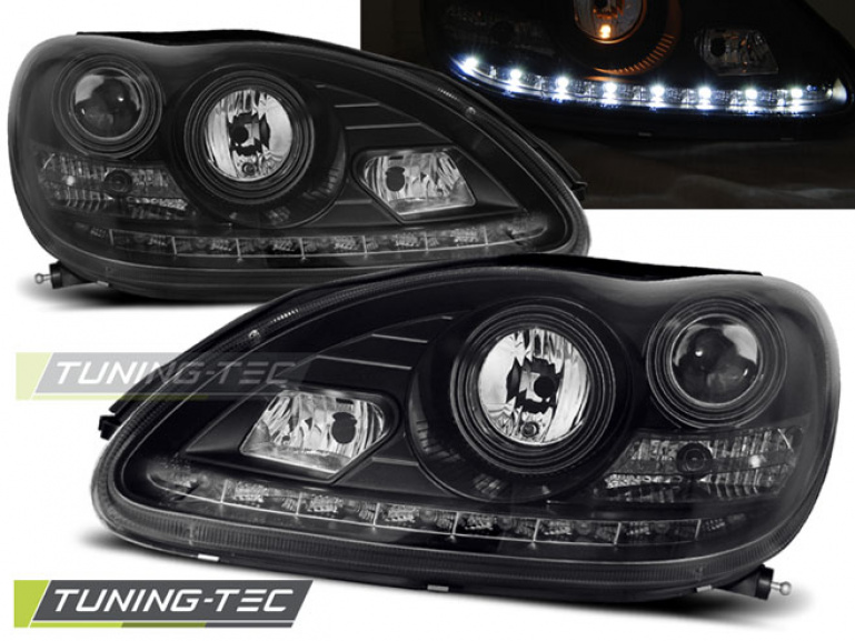 LED Tagfahrlicht Design Scheinwerfer für Mercedes Benz S-Klasse W220 98-05 schwarz