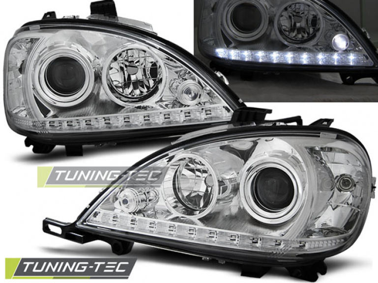 LED Tagfahrlicht Design Scheinwerfer für Mercedes Benz ML W163 01-05 chrom