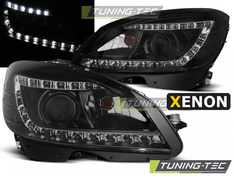 Xenon LED Tagfahrlicht Design Scheinwerfer für Mercedes Benz C-Klasse W204 07-10 schwarz