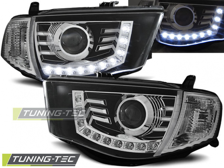 LED Tagfahrlicht Design Scheinwerfer für Mitsubishi L200 06-10 schwarz