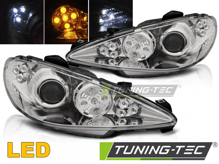 LED Angel Eyes Scheinwerfer für Peugeot 206 02-14 chrom mit LED Blinker