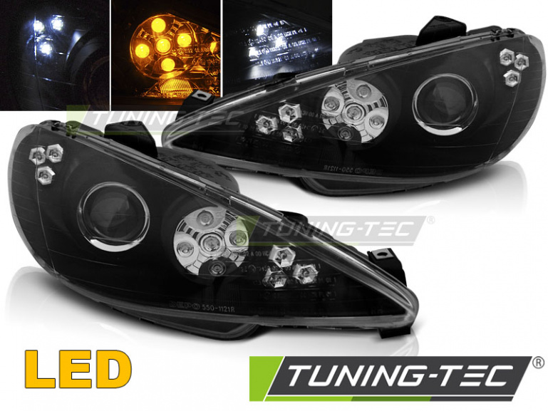 LED Angel Eyes Scheinwerfer für Peugeot 206 02-14 schwarz mit LED Blinker