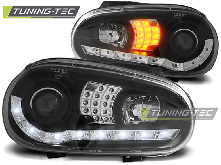 LED Tagfahrlicht Design Scheinwerfer für VW Golf 4 97-03 schwarz mit LED  Blinker