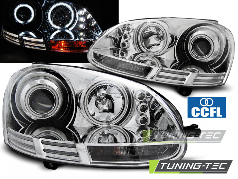 CCFL Angel Eyes Scheinwerfer für VW Golf 5 03-09 chrom