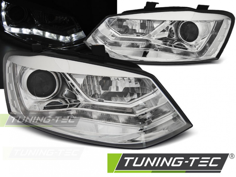 LED Tagfahrlicht Design Scheinwerfer für VW Polo 6R 09-14 chrom