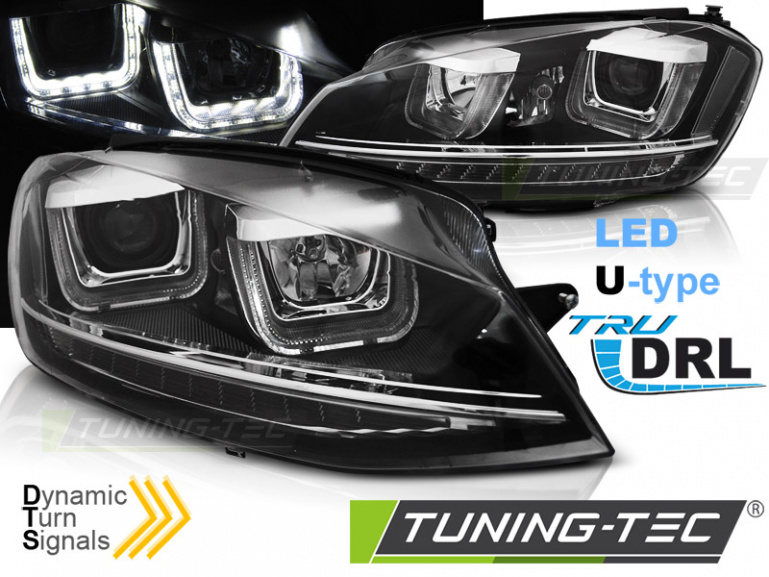 LED Tagfahrlicht Scheinwerfer für VW Golf 7 12-17 schwarz / chrom mit dynamischem LED Blinker