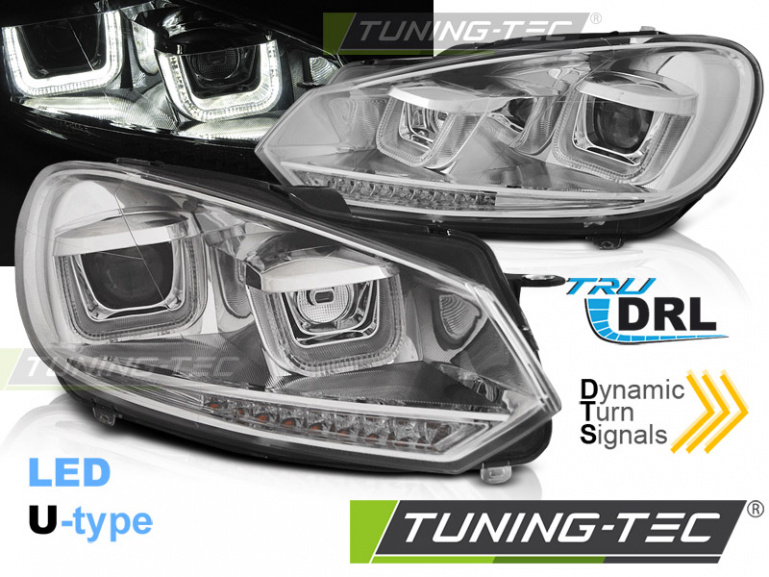 LED Tagfahrlicht Scheinwerfer für VW Golf 6 08-12 chrom im Golf 7 Design mit dynamischem LED Blinker