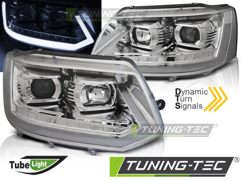 LED Tagfahrlicht Scheinwerfer für VW T5 GP (Facelift) 10-15 chrom mit dynamischem LED Blinker