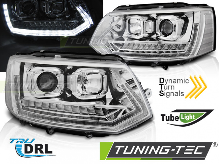 LED Tagfahrlicht Scheinwerfer für VW T5 GP (Facelift) 10-15 chrom mit dynamischem LED Blinker