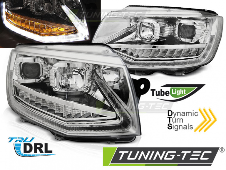 LED Tagfahrlicht Scheinwerfer für VW T6 15-19 chrom mit dynamischem LED Blinker