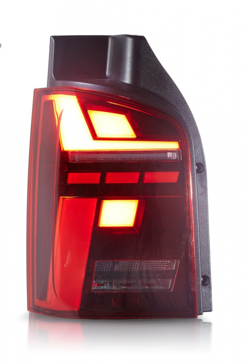 Voll LED Lightbar Design Rückleuchten für VW T5 03-09 / T5 GP (Facelift) 10-15 rot/rauch mit dynamischen Blinker