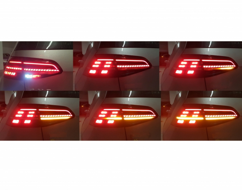 LED Upgrade "R-Design" Rückleuchten für VW Golf 7 (VII) 13-17 / 17+ rot/rauch mit dynamischem Blinker (für werks. Halogen)