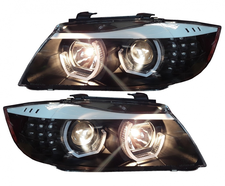 Upgrade Design 3D LED Angel Eyes Scheinwerfer für BMW 3er E90/E91 05-08 schwarz mit LED Blinker